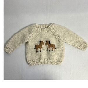 Western Boho Huggalugs Kids 2-3T Cream Chunky Knit Horse Intarsia Sweater